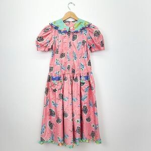 Mousefeathers Vintage Girls Pink Blue Hydrangea Multi Floral Peter Pan Collar Ma